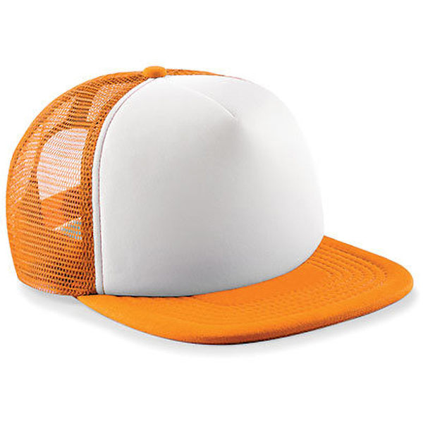 Beechfield Junior Vintage Snapback Mesh Trucker Cap / Huvudbonad Orange / White One Size