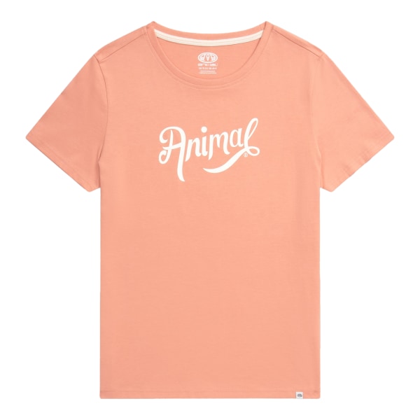 Animal Womens/Ladies Script Organic Logo T-Shirt 16 UK Coral Coral 16 UK