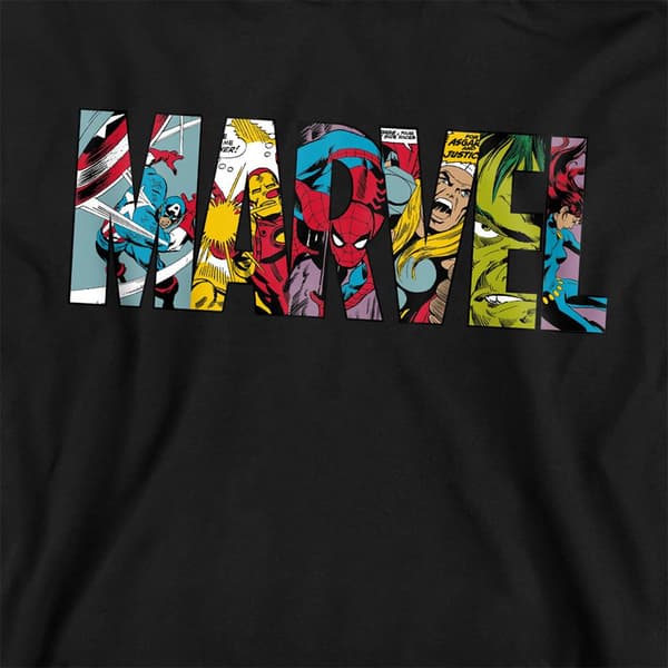 Marvel Barn/Barn Karaktärer Logotyp Pullover Hoodie 7-8 År Black 7-8 Years
