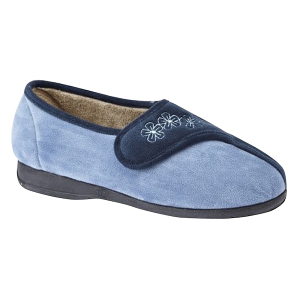 Sleepers Dam/Kvinna Gemma Touch Fastening Broderade Tofflor Navy/Blue 4 UK