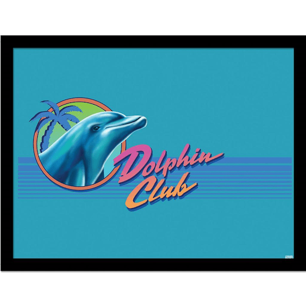 Steven Rhodes Dolphin Club inramad affisch 30cm x 40cm blå Blue 30cm x 40cm