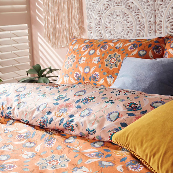 Furn Folk Blommigt Påslakanset Enkelsäng Orange Orange Single