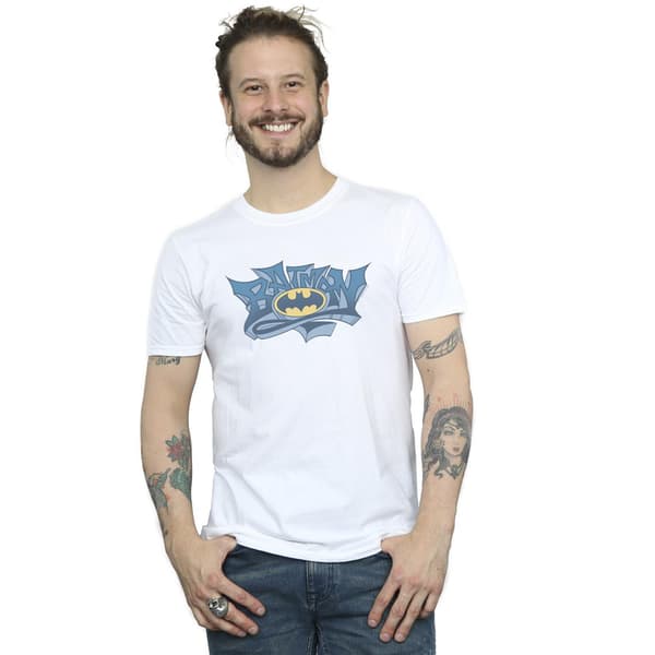 DC Comics Herr Batman Graffiti Logotyp T-Shirt M Vit White M