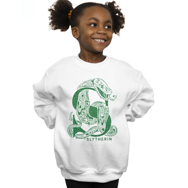 Harry Potter Flickor Slytherin Glitter Sweatshirt 9-11 År Vit White 9-11 Years