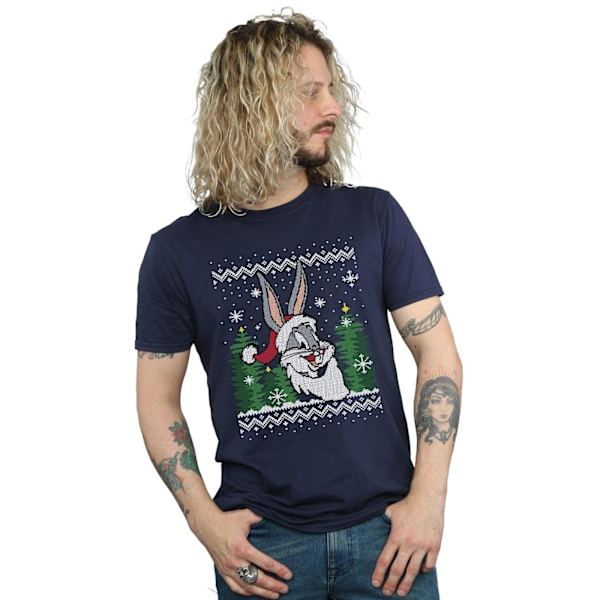 Looney Tunes Herr Bugs Bunny Jul Fair Isle T-shirt XXL Marinblå Navy Blue XXL