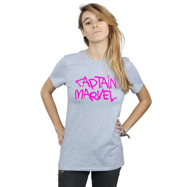 Marvel Womens/Ladies Captain Marvel Spray Text Cotton Boyfriend Sports Grey M