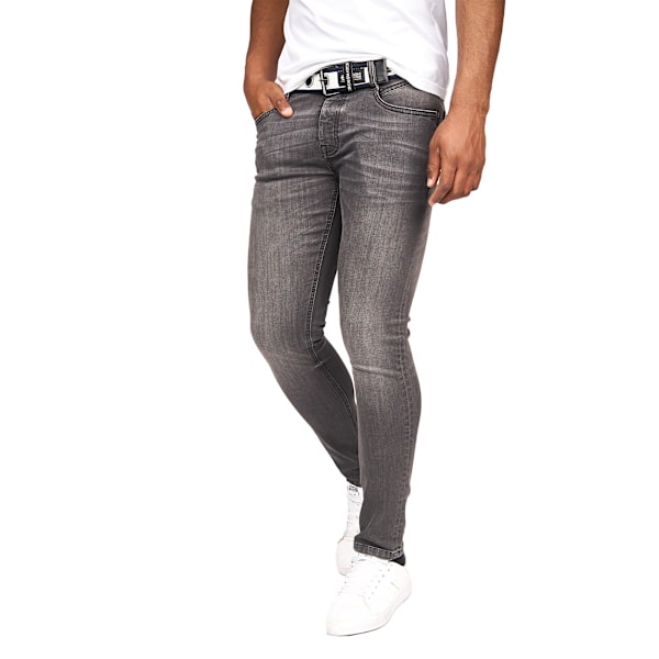 Crosshatch Herr Barbeck Slim Jeans 34R Tvättad Grå Washed Grey 34R