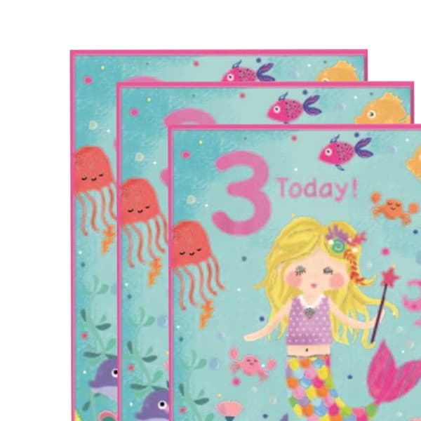 Simon Elvin Sjöjungfru 3-års Födelsedag Grattiskort (6-pack) En Multicoloured One Size