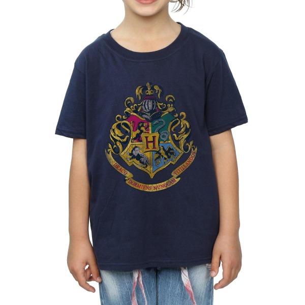 Harry Potter T-shirt för flickor med Hogwarts-vapen i bomull, 12-13 år, marinblå Navy Blue 12-13 Years