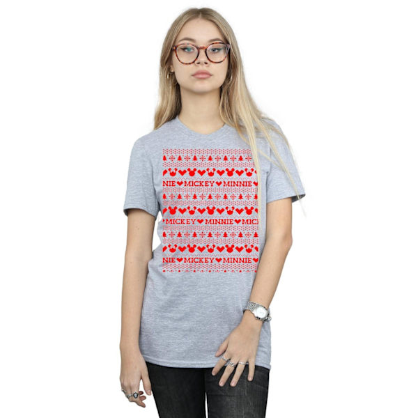 Disney Dam/Damer Mickey Och Minnie Jul Fair Isle Bomull Boyfriend T-Shirt XL Sports Grey Sports Grey XL