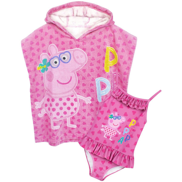 Greta Gris Flickor Badkläder Och Poncho Set 12-18 Månader Rosa Pink 12-18 Months
