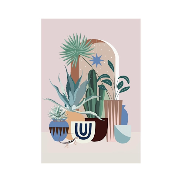 Summer Thornton Cactus In Pots Pappersutskrift 50cm x 40cm Lila/B Purple/Brown/Green 50cm x 40cm