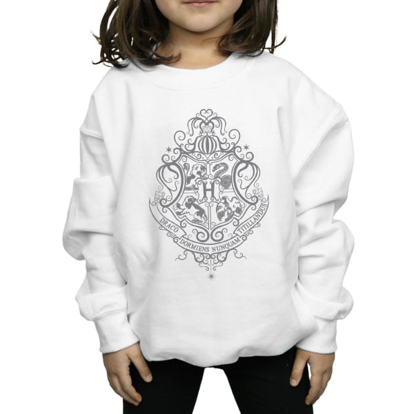 Harry Potter Girls Hogwarts Draco Dormiens Crest Sweatshirt 12- White 12-13 Years
