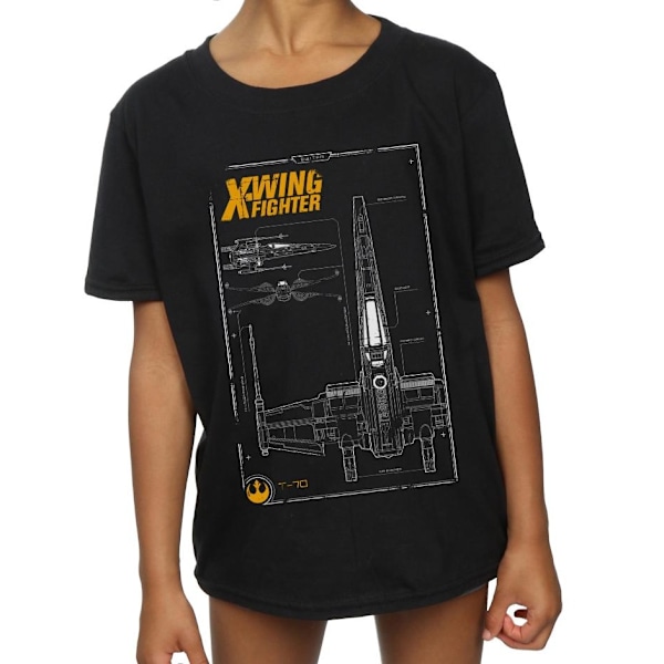 Star Wars Girls Force Awakens X-Wing Manual Bomull T-shirt 5-6 Black 5-6 Years