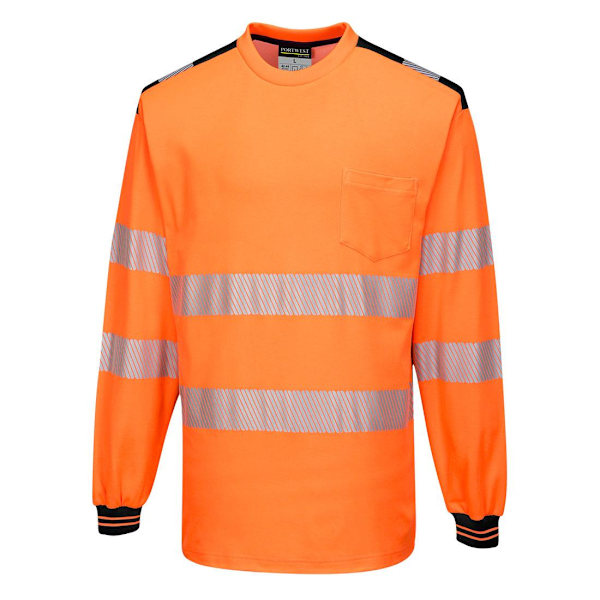 Portwest Herr PW3 Stickad Hi-Vis Komfort Långärmad Säkerhet T- Orange/Black S