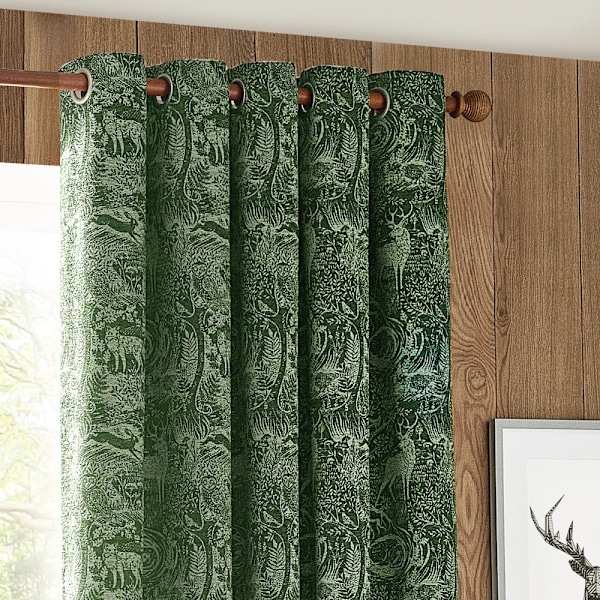 Furn Winter Woods Chenille Djur Öglett Gardiner 168cm x 183cm Emerald 168cm x 183cm