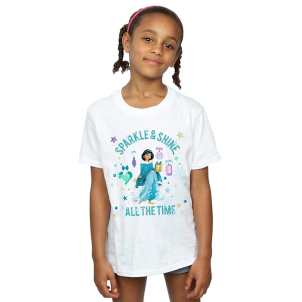 Disney Girls Princess Jasmine Sparkle And Shine Bomull T-shirt White 7-8 Years