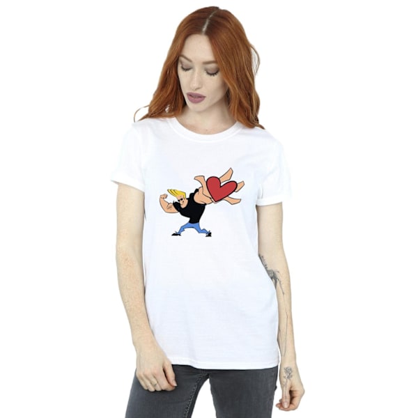 Johnny Bravo Dam/Damer Hjärta Present Bomull Boyfriend T-Shirt White 3XL