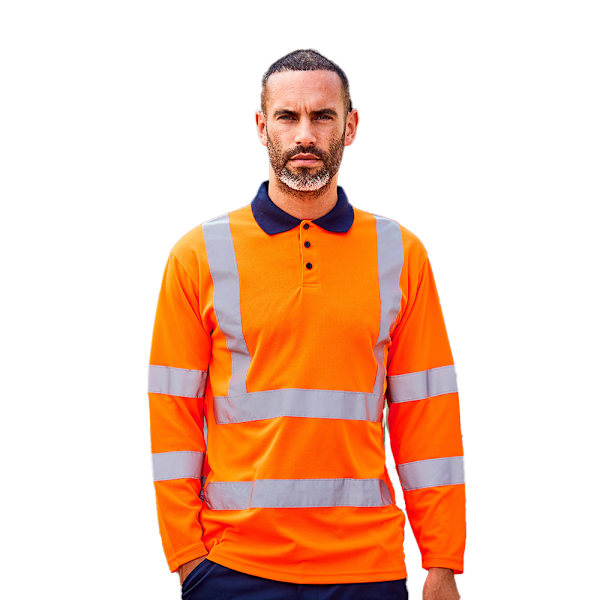 PRORTX Herr High-Vis Långärmad Poloskjorta 5XL Orange/Marinblå Orange/Navy 5XL