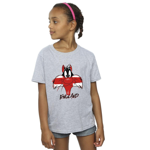 Looney Tunes Girls Sylvester England Face Bomull T-shirt 7-8 år Sports Grey 7-8 Years