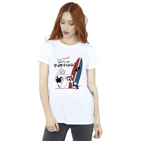 DC Comics Dam/Kvinnor Harley Quinn Let´s Go Surfing Bomull Boyfriend T-Shirt M Vit White M