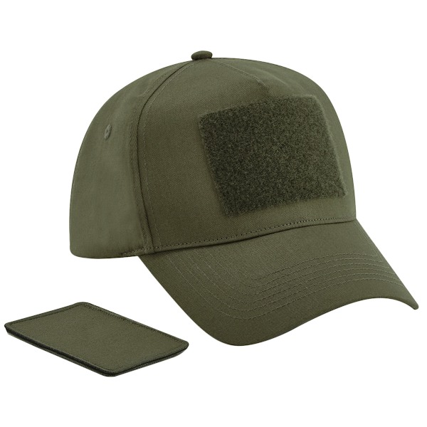 Beechfield 5-panel keps med avtagbar patch, militärgrön, one size Military Green One Size
