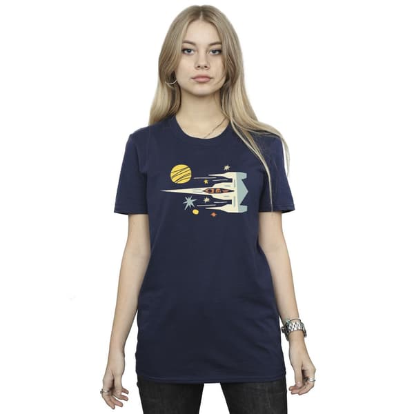 Star Wars Dam/Dam The Mandalorian Cutout Ship Bomull Boyf Navy Blue M