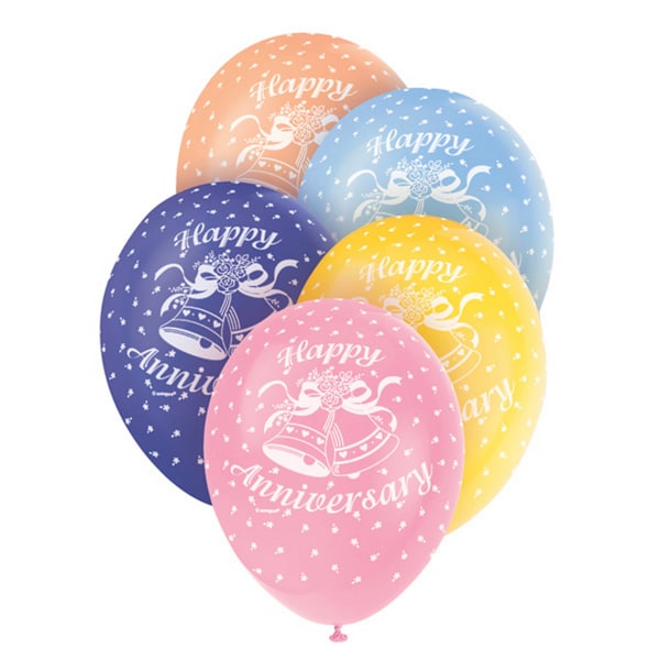 Unique Party 12 tum Happy Anniversary Assorterade Latexballonger Multicoloured Five Packs (25 balloons)