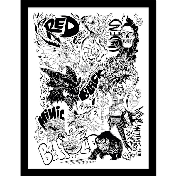 Dungeons & Dragons Be Monsters inramad affisch 40cm x 30cm Svart/ Black/White 40cm x 30cm