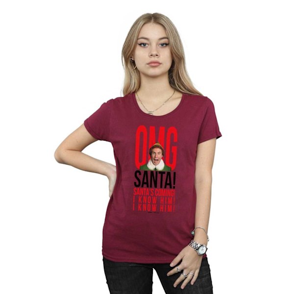 Elf Dam/Damer OMG Santa I Know Him Bomull T-shirt XXL Burgu Burgundy XXL