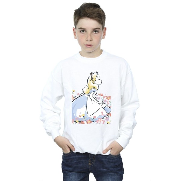 Disney Boys Alice In Wonderland Sketch Flowers Sweatshirt 7-8 Y White 7-8 Years