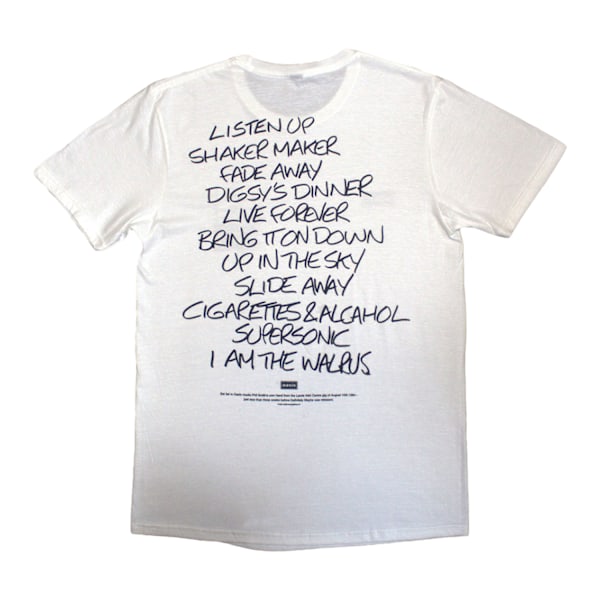 Oasis Unisex Vuxen Definitely Maybe AAA Setlist Tryck på Ryggen T-S White L