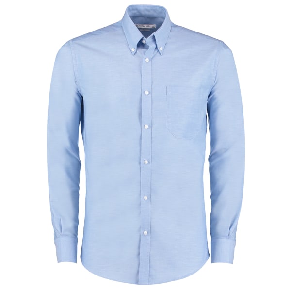 Kustom Kit Herr Slim Fit Stretch långärmad Oxford Shirt 14in Light Blue 14in