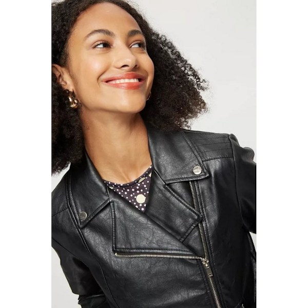 Dorothy Perkins Dam/Damer Faux Läder Lång Bikerjacka 6 Black 6 UK