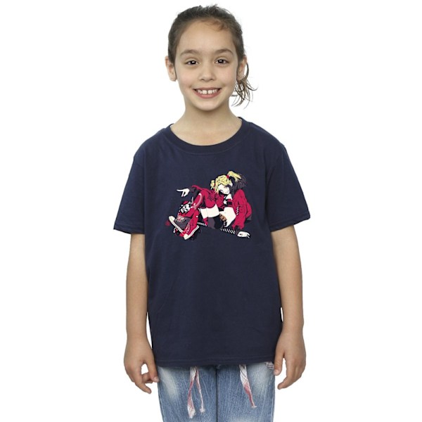 DC Comics Girls Harley Quinn Rollerskates Bomull T-shirt 3-4 år Navy Blue 3-4 Years