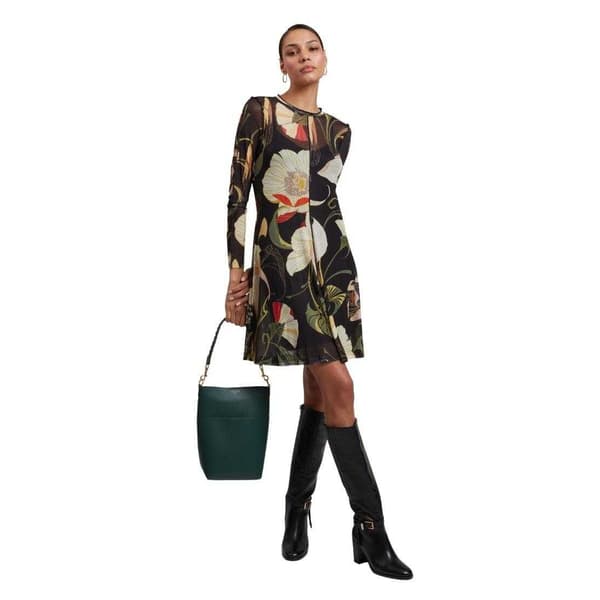 Ted Baker Dam/Kvinnor Blommig Mesh Midiklänning med Lång Ärm 14 Black 14 UK