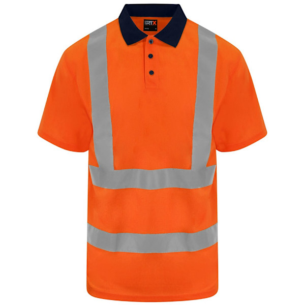 PRO RTX Unisex Vuxenhög Synlighet Birdseye Poloskjorta 5XL Eller Orange/Navy 5XL