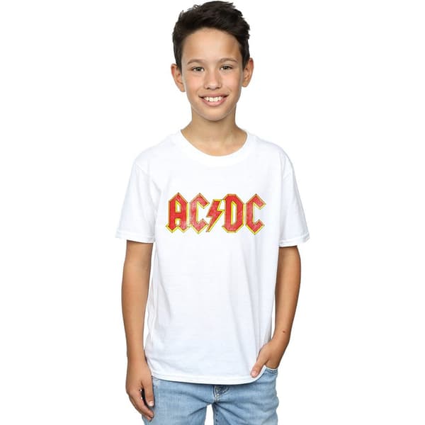 AC/DC Pojkar Distressed Bomullslogotyp T-shirt 7-8 År Vit White 7-8 Years