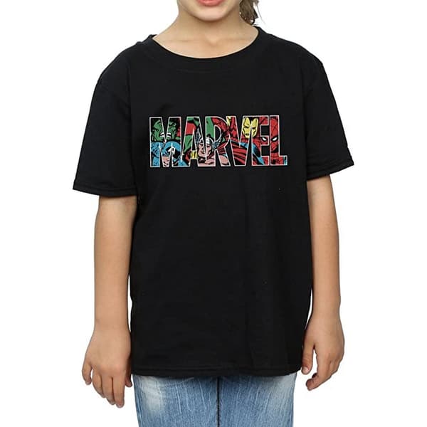 Marvel Comics Flickor Infill Karaktär Bomullslogotyp T-shirt 9-11 År Black 9-11 Years