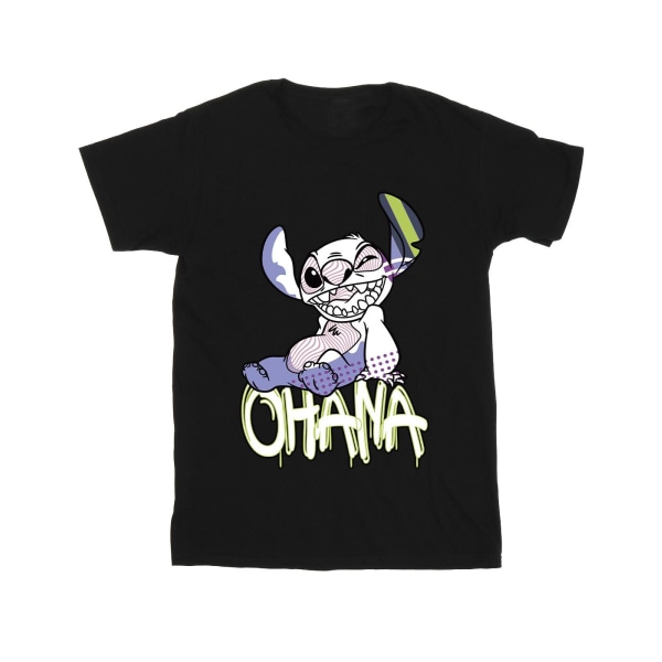 Disney Girls Lilo And Stitch Ohana Graffiti bomull T-shirt 7-8 Black 7-8 Years