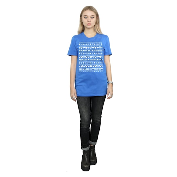 Disney Dam/Damer Mickey Och Minnie Jul Fair Isle Bomull Boyfriend T-Shirt L Royal Blue Royal Blue L