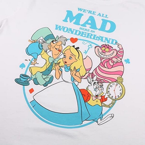 Alice In Wonderland Dam/Dam We´re All Mad T-shirt i bomull White M