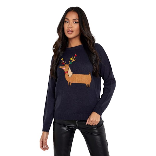 Brave Soul Dam/Kvinnor Tax Dachshund Jultröja XS Marinblå Navy XS