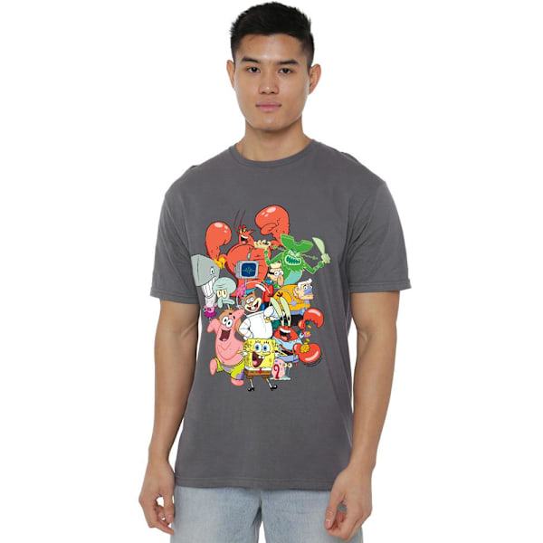 SvampBob Fyrkant Herr The Whole Gang T-Shirt 4XL Gråmelerad Charcoal 4XL