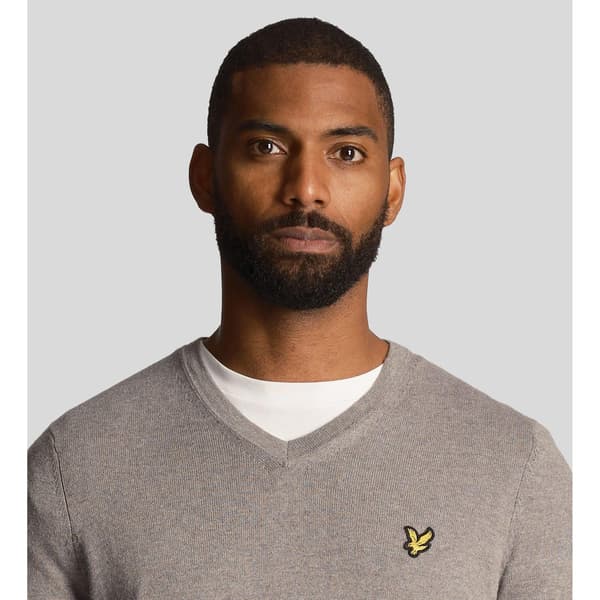 Lyle & Scott Merino Bomull V-ringad Tröja Herr S Grå Grey S