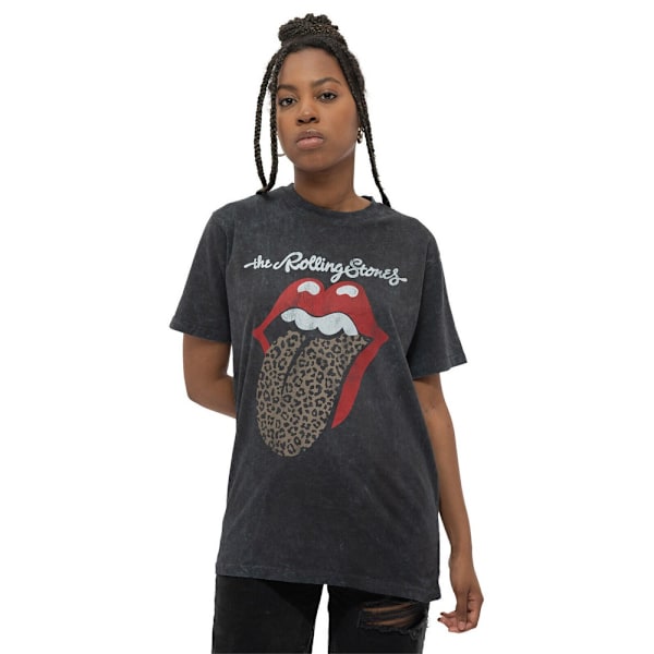 The Rolling Stones Unisex Vuxen Leopard Tongue Acid Wash T-Shirt Black M