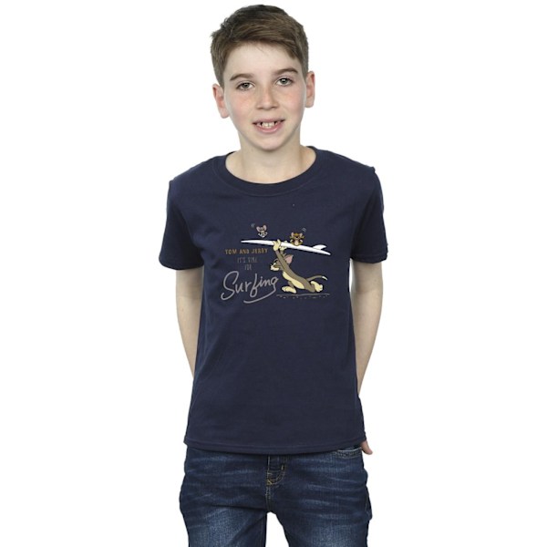 Tom och Jerry Boys It´s Time For Surfing T-shirt 7-8 år Marinblå Navy Blue 7-8 Years