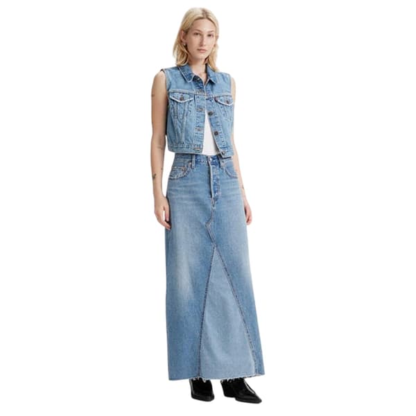 Levis Dam/Dam Ikonisk Delad Denim Regular Maxikjol 25R B Blue 25R