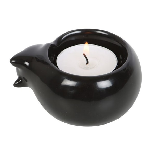 Something Different Keramisk Katt Tealight Hållare En Storlek Svart Black One Size