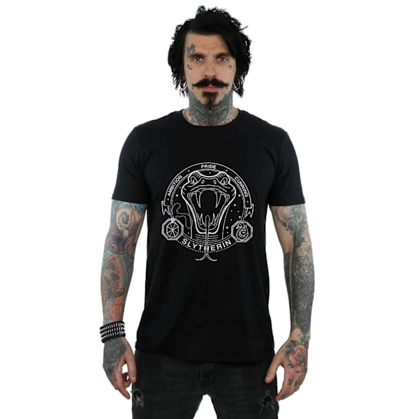 Harry Potter T-shirt i bomull för män, Slytherin, S, svart Black S
